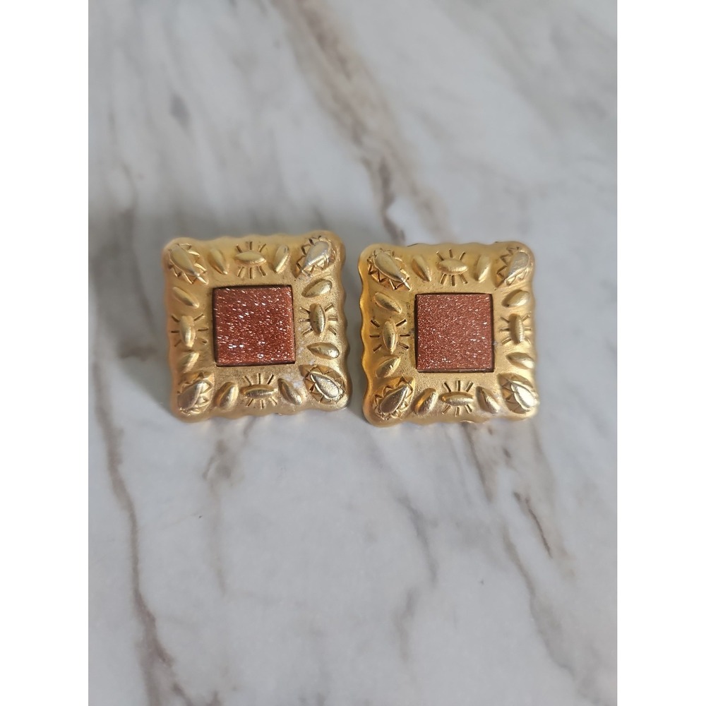 Vintage GJD Ginnie Johansen Signed Etruscan Style Clip Earrings Gold Tone